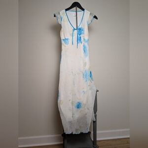 Iz Byer California Girls Sheath Midi Dress In White With Blue Floral Design S 7